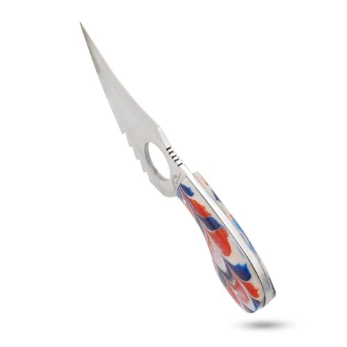 Handmade Fixed Blade Skinner Knife, 7.25 Inch Overall, 4.25 Inch Stainless Steel Half Serrated Blade, Resin Handle, with Leather Sheath (BLP) - color: BLP