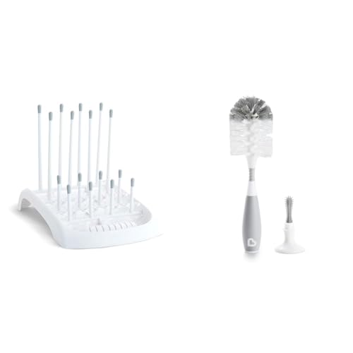 Munchkin® Fold™ Baby Bottle Countertop Drying Rack, White & Bristle™ Bottle Brush, Grey
