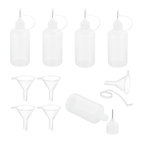 MECCANIXITY 5Pcs Needle Tip Squeeze Bottle, 50ml/1.69oz Glue Tip Applicator Bottles Plastic Liquid Glue Bottle for Paper Crafts, Painting, Oil, Ink(White, with 5 Funnel) - color: White, size: 50ml/1.69oz
