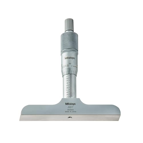 Mitutoyo 128-105 Vernier Depth Gauge, Micrometer Type, 0-1" Range, 0.001" Graduation, +/-0.003mm Accuracy, 2.5" x 0.63" Base