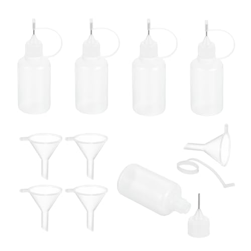 MECCANIXITY 5Pcs Needle Tip Squeeze Bottle, 30ml/1oz Glue Tip Applicator Bottles Plastic Liquid Glue Bottle for Paper Crafts, Painting, Oil, Ink(White, with 5 Funnel) - color: White, size: 30ml/1 oz