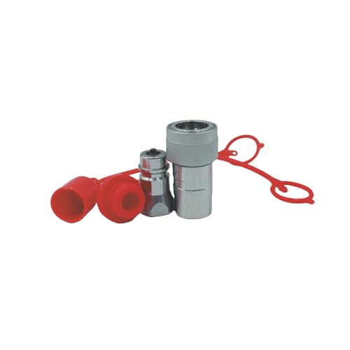 2-Set 1/2" Ag ISO5675 Carbon Steel Hydraulic Quick Disconnect Coupling Poppet Valve，Pioneer Type with Red and Blue Colour Dust Cap - size: 1/2"NPT-Poppet(Red and Blue)