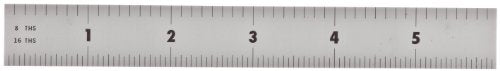 Mitutoyo 182-101, Steel Rule, 6" (4R), (1/8, 1/16, 1/32, 1/64"), 3/64" Thick X 3/4" Wide, Satin Chrome Finish Tempered Stainless Steel, Clear