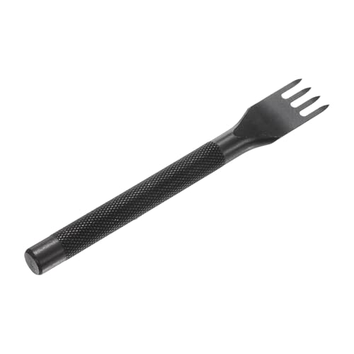 HARFINGTON Leather Stitching Punch 4mm 4 Prong Carbon Steel Leather Punch Hole Tool Chisel for DIY Craft Handbag Wallets Card Belt Holders Key Holders Belts, Black - color: Black, size: 4mm 4 Prong