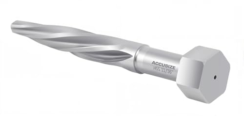 Accusize Industrial Tools H.S.S. Aligning Reamer - 11/16'' Diameter, 4-1/2'' Flute Length, 6-1/2'' OAL, Hex Shank, Spiral Flute, 0523-6025 - size: 11/16 inch
