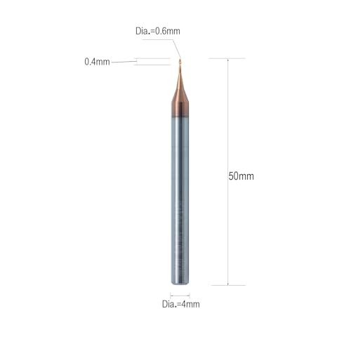 3PCS HRC60 2 Flutes Micro Carbide Flat End Mill 0.6mm Cutting Dia × 4mm Shank × 50mm OAL – Precision CNC Router Bit for Metal, PCB, Plastic, Mold Milling with ALTIN Coating - size: Cutting diameter 0.6mm