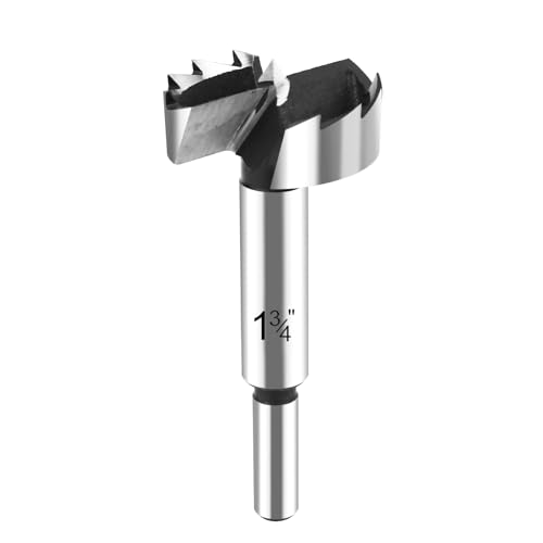 HPHOPE 1-3/4" Forstner Bit for Wood, High-Speed Steel, Round Shank - size: 1-3/4"