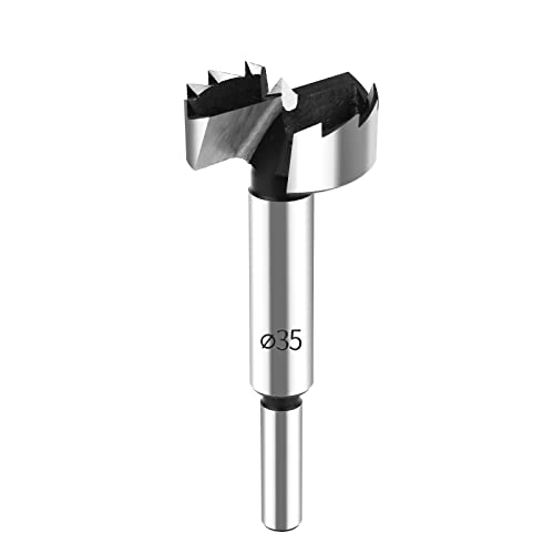 HPHOPE 35mm(1-3/8") Forstner Bit for Wood, High-Speed Steel, Round Shank - size: Ø 35mm(1-3/8")