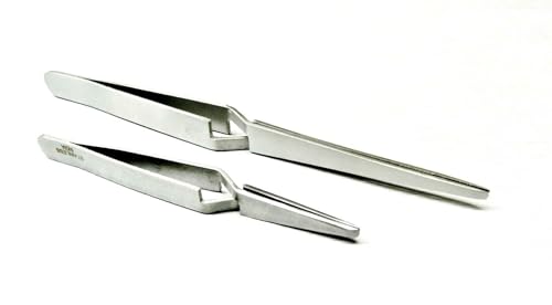 Set of 2 Tweezers Cross Lock Blunt Tips Self Locking Reverse Action Soldering By JTS