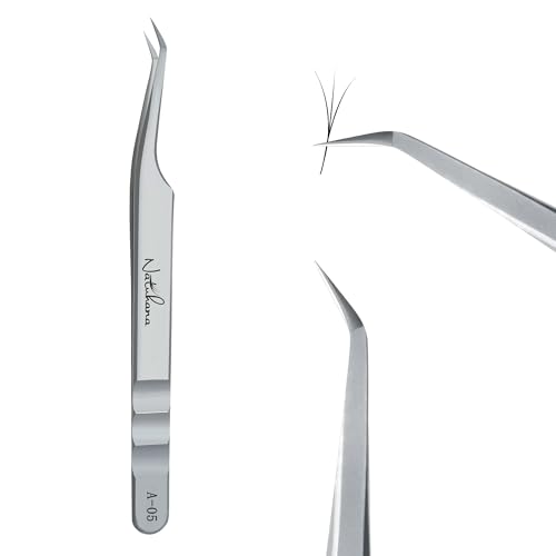 High Precision Lash Tweezers for Individual and Volume Eyelash Extensions Pointed Premium Stainless Steel Curved Fiber Tip Professional Isolation Tweezer(45 Degree Tweezer A-05) - color: A-05