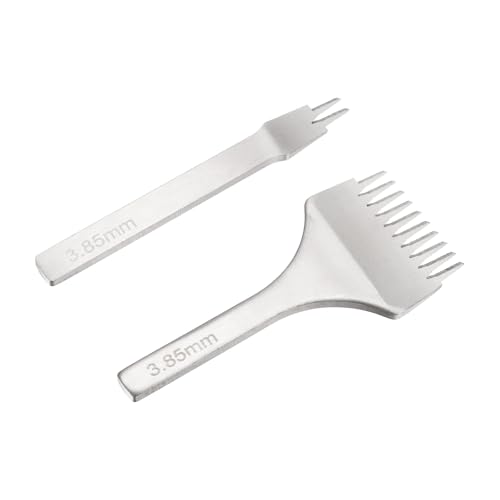 HARFINGTON 2Pcs Leather Stitching Punch 3.85mm 2/10 Prong Carbon Steel Leather Punch Hole Tool Chisel for DIY Craft Handbag Wallets Card Belt Holders Key Holders Belts, White - color: White, size: 3.85mm 2/10 Prong