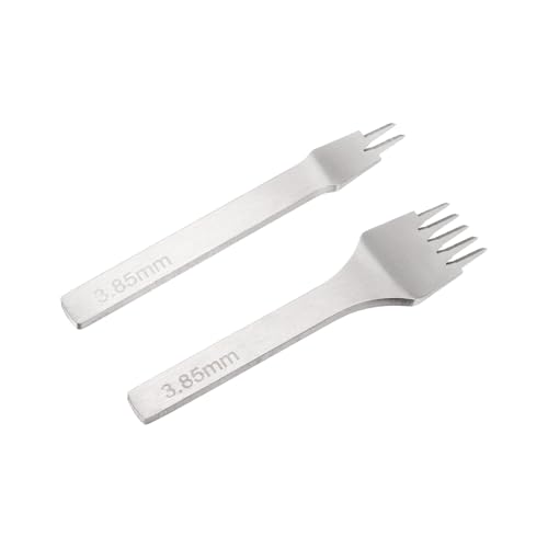 HARFINGTON 2Pcs Leather Stitching Punch 3.85mm 2/5 Prong Carbon Steel Leather Punch Hole Tool Chisel for DIY Craft Handbag Wallets Card Belt Holders Key Holders Belts, White - color: White, size: 3.85mm 2/5 Prong