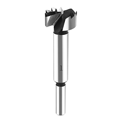 HPHOPE 1" Forstner Bit for Wood, High-Speed Steel, Round Shank - size: 1 in