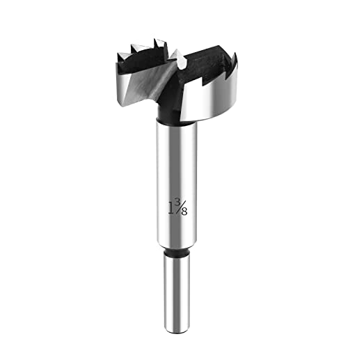 HPHOPE 1-3/8" Forstner Bit for Wood, High-Speed Steel, Round Shank - size: 1-3/8"