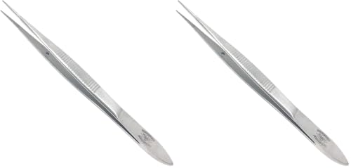 Fine Precision Stainless Steel Lab Tweezers/Forceps with Medium Tips (Pack of 2) - size: 4.5 in. (Pack of 2)