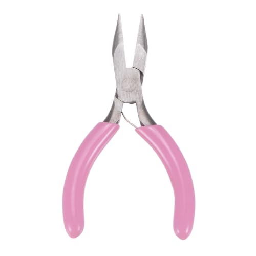 HARFINGTON Mini Needle Nose Pliers 3" Precision Jewelry Plier with Pink Plastic Handle for DIY Crafts Jewelry Making