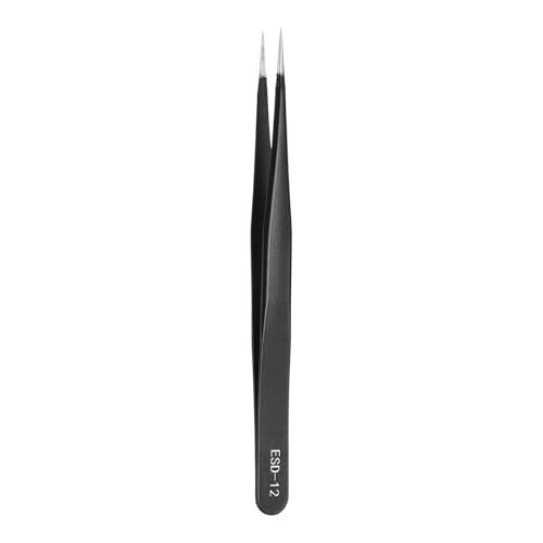 HARFINGTON 5.31" Long ESD-12 Anti-static Straight Pointed Tip Tweezers Edge - size: 5.31"（ESD-12)