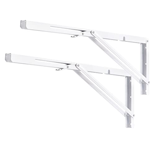 YUMORE Folding Shelf Brackets, 24 Inch Heavy Duty L Bracket, White, 2 Pack - color: White, size: 24 Inch