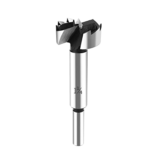 HPHOPE 1-1/4" Forstner Bit for Wood, High-Speed Steel, Round Shank - size: 1-1/4"