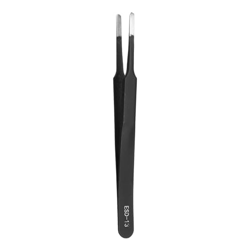 HARFINGTON 4.8" Long ESD-13 Anti-static Straight Pointed Tip Tweezers Round