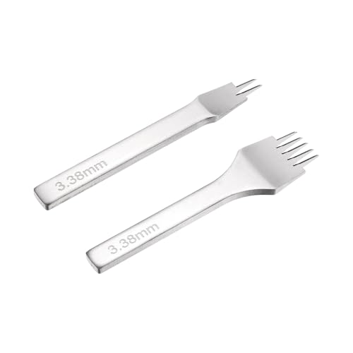 HARFINGTON 2Pcs Leather Stitching Punch 3.38mm 2/5 Prong Carbon Steel Leather Punch Hole Tool Chisel for DIY Craft Handbag Wallets Card Belt Holders Key Holders Belts, White - color: White, size: 3.38mm 2/5 Prong