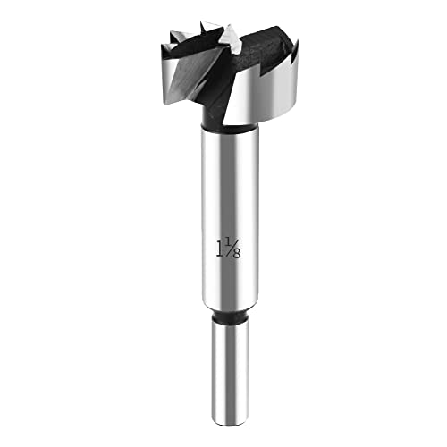 HPHOPE 1-1/8" Forstner Bit for Wood, High-Speed Steel, Round Shank - size: 1-1/8"