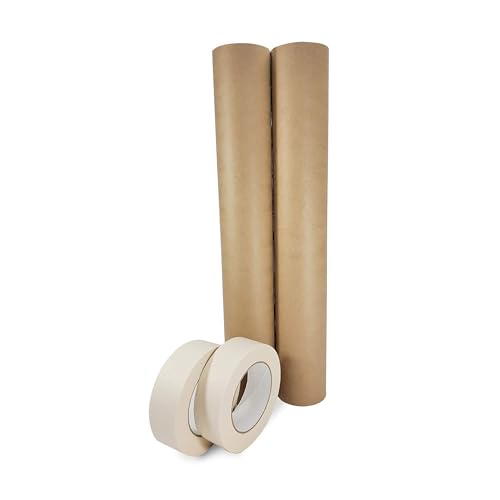 IDL Packaging 18" x 60 Yards Brown Masking Paper Set with Tape (2 Rolls) - size: Brown 18" X 60 Yards, style: SET White, Pack of 2