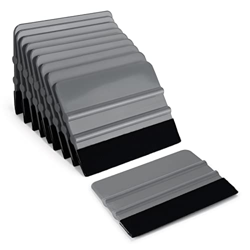 EHDIS 10pcs Vinyl Squeegee 4 Inch Car Vinyl Scraper Decal Applicator Window Tint Wallpaper Smoothing Tool with Black Fabric Felt Edge (Grey) - color: Gray