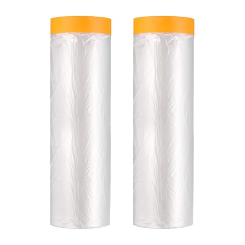 HARFINGTON 2pcs Pre-Taped Masking Film 94.5" x65ft w Plastic Sheeting,Clear - size: 94.5"x65ft