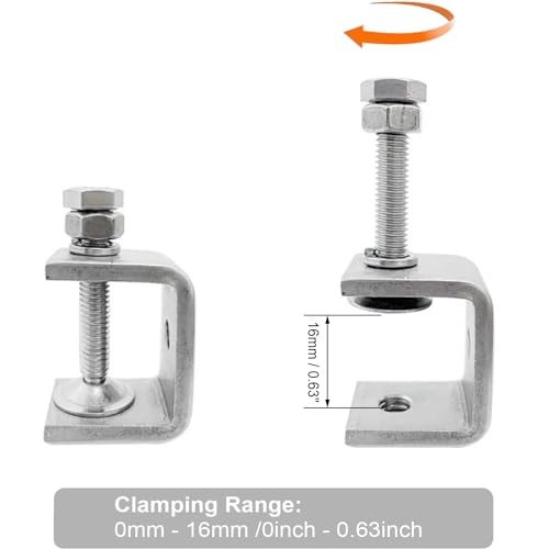 Stainless Steel C Clamps, Mini Tiger Clamp Set for Mounting, Heavy Duty Metal U Clamps, Small Desk G-Clamp with 0.79 Inch Stable Wide Jaw Opening for Metal Working Woodworking Welding Building (4pcs) - size: 0.79 in / 20mm (4 Pcs)