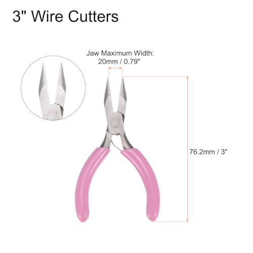 HARFINGTON Mini Needle Nose Pliers 3" Precision Jewelry Plier with Pink Plastic Handle for DIY Crafts Jewelry Making