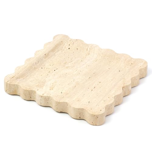 YMXYJM Travertine Marble Tray, Scalloped Stone Coffee Table Tray Decor - 8" - color: Travertine