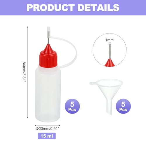 MECCANIXITY 5Pcs Needle Tip Squeeze Bottle, 15ml/0.51oz Glue Tip Applicator Bottles Plastic Liquid Glue Bottle for Paper Crafts, Painting, Oil, Ink(Red, with 5 Funnel) - color: Red, size: 15ml/0.51oz