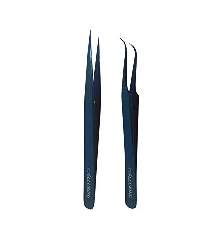 Alluring TITANIUM BLUE Tweezers for Eyelash Extensions - Strong Curved, Straight (pair) - size: PAIR (STRAIGHT & STRONG CURVED)
