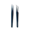 Alluring TITANIUM BLUE Tweezers for Eyelash Extensions - Strong Curved, Straight (pair) - size: PAIR (STRAIGHT & STRONG CURVED)