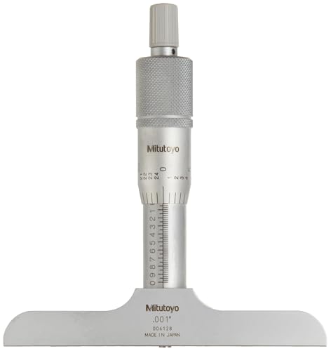 Mitutoyo 128-105 Vernier Depth Gauge, Micrometer Type, 0-1" Range, 0.001" Graduation, +/-0.003mm Accuracy, 2.5" x 0.63" Base
