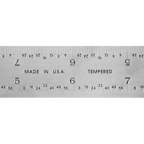 PEC Tools 12" Metal Ruler, Rigid, 4R Graduation, Steel Measuring Tool