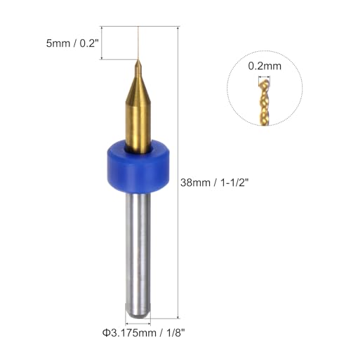 uxcell 10pcs PCB Drill Bits 1/8" Shank 0.2mm Titanium Coated Carbide Micro Twist Mini Drill Bits Set Rotary Drilling Tool for Print Circuit Board Jewelry CNC Engraving - size: 0.2mm