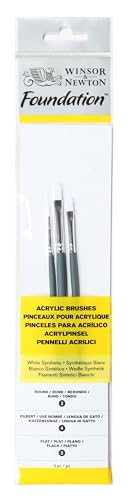 Winsor & Newton Foundation Acrylic Brush Set, SH, 3 Pack - size: Round 2, Filbert 4, Flat 2, style: Short Handle