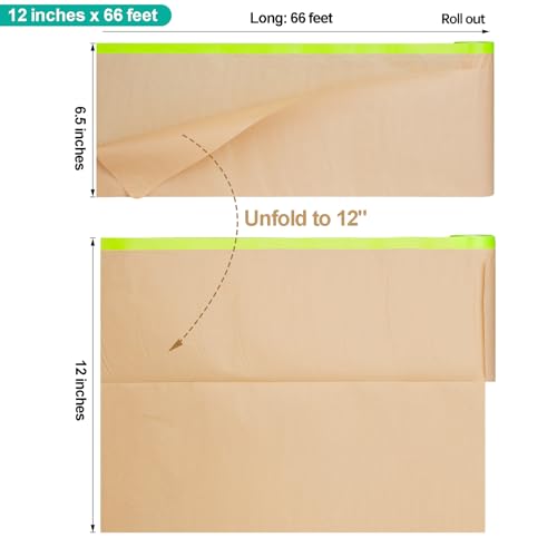 Tangibay Pre-Taped Masking Paper, 12" x 66', 1 Dispenser 1 Refill - size: 1 Dsp. 1 Refill: 12"x66'
