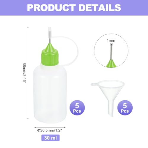 MECCANIXITY 5Pcs Needle Tip Squeeze Bottle, 30ml/1oz Glue Tip Applicator Bottles Plastic Liquid Glue Bottle for Paper Crafts, Painting, Oil, Ink(Green, with 5 Funnel) - color: Green, size: 30ml/1 oz