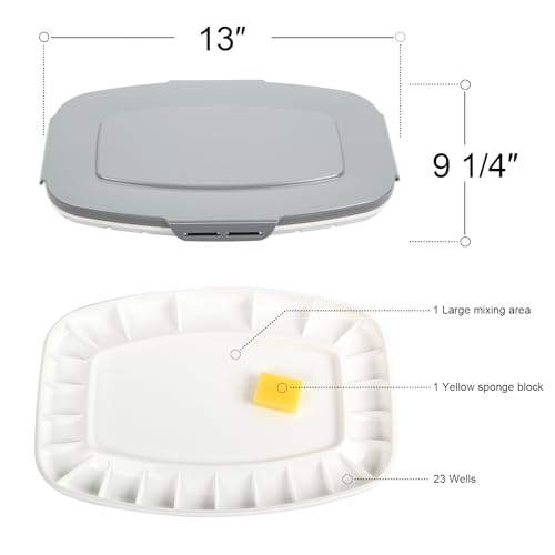 23 Wells Airtight Watercolor Palette with Lid & Cleaning Sponge - size: 13" x 9.25" (23 Wells)