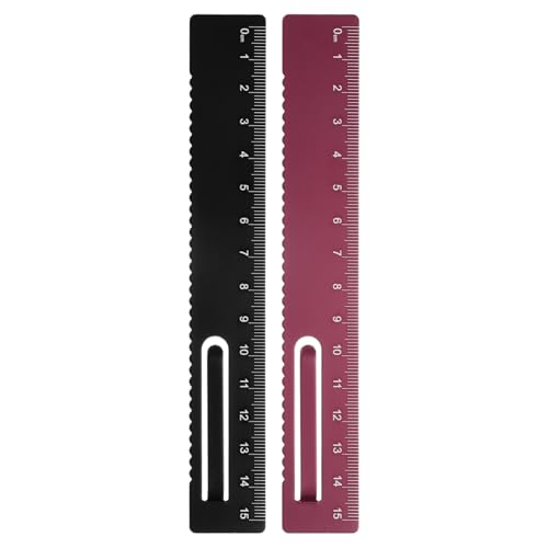 HARFINGTON 2pcs Straight Ruler 15cm Metal Bookmark Clip Ruler Black/Red - color: Black/Red