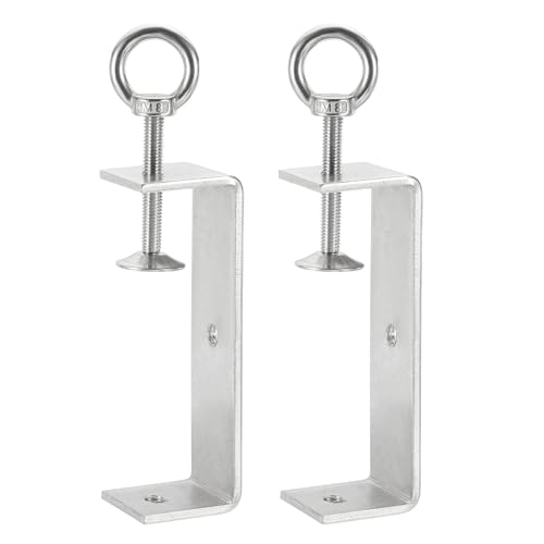 HARFINGTON 2Pcs 304 Stainless Steel C Clamps 120mm w Eye Hook Screw Silver - size: 120mm