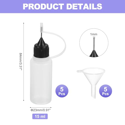 MECCANIXITY 5Pcs Needle Tip Squeeze Bottle, 15ml/0.51oz Glue Tip Applicator Bottles Plastic Liquid Glue Bottle for Paper Crafts, Painting, Oil, Ink(Black, with 5 Funnel) - color: Black, size: 15ml/0.51oz