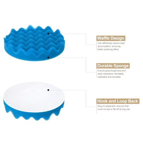 HARFINGTON 2pcs Buffing Sponge Pads 6" Polishing Wheel Waffle Finishing Grip Pad Car Buffer Polisher with Hook and Loop Back for Car Detailing Polishing Waxing, Blue - color: Blue, size: 6"