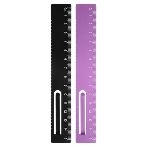 HARFINGTON 2pcs Straight Ruler 15cm Metal Bookmark Clip Ruler Black/Rose - color: Black/Rose