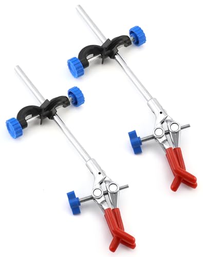 QWORK Adjustable Lab Clamp with 3 Prong Finger Design and Scientific Extension - Reliable Bosshead Clamp Holder, Laboratory Stand Clip, 2 Set - size: 2 Set