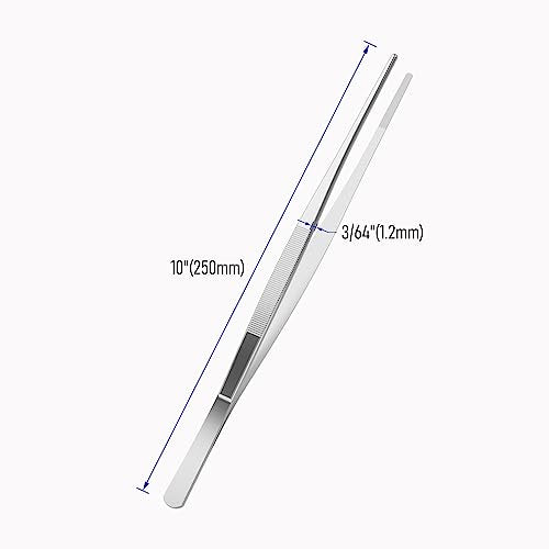 5 PCS 10" Stainless Steel Tweezers, Straight Blunt, 3/64" Thick - size: 10"L(3/64"T)
