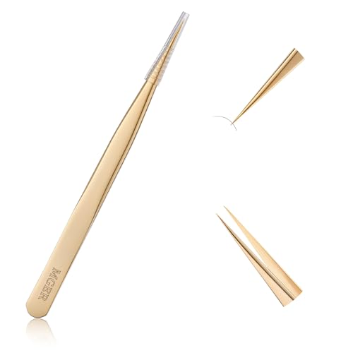 MGER Precision Isolation Eyelash Tweezers - Pointed for Extensions, Gold - size: Straight Tweezers